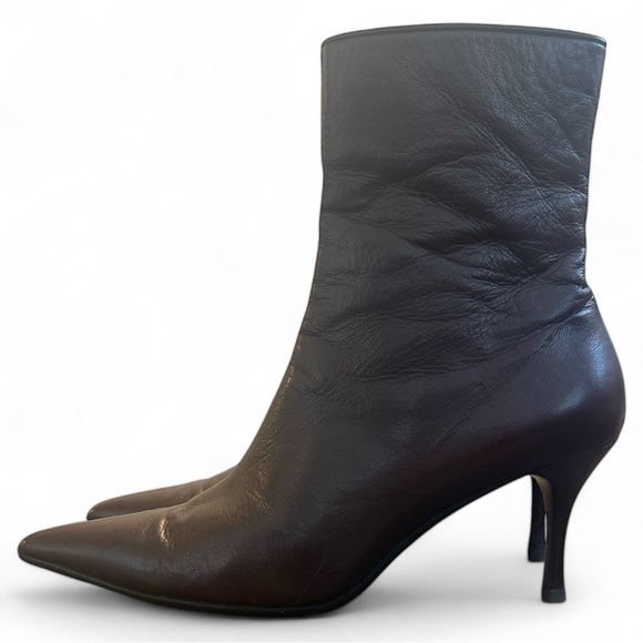 AUTHENTIC GUCCI Brown Leather Pointed Ankle Heel Boot Women’s 11 Designer - Picture 2 of 11